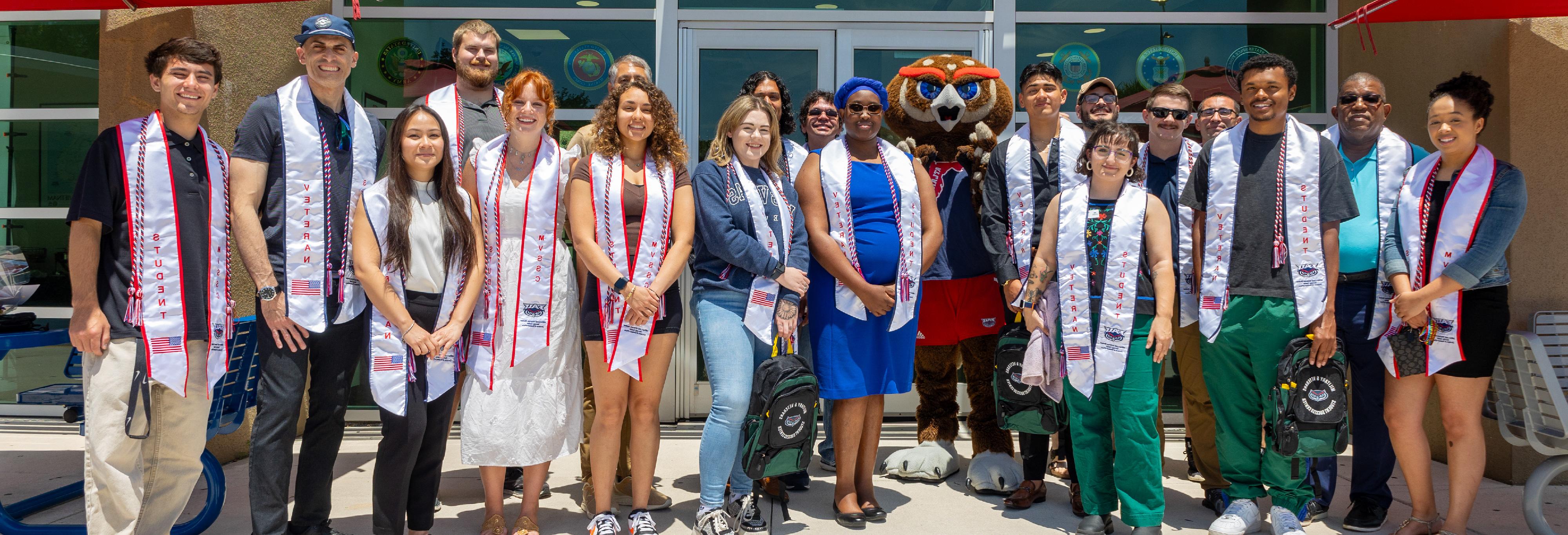 Veteran Students standing in front of the Student Union